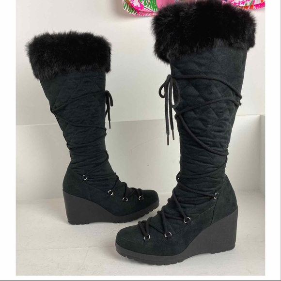 BAKERS Quilted Tall Lace Up Wedge Boots Sz 10 - Picture 14 of 14